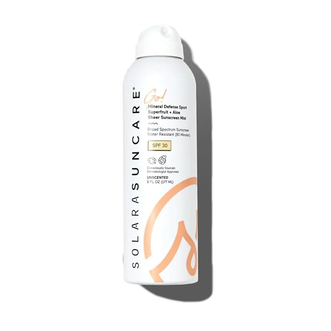 Solara Suncare - Go! Mineral Defense SPORT Superfruit Sheer Sunscreen Mist, SPF 30 | EWG Verified, Vegan, Cruelty Free, Reef friendly | Non-Aerosol, Water Resistant, All Skin Types (6 fl oz | 177 ml)