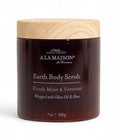 A LA MAISON Earth Body Scrub – Fresh Mint & Verveine – Natural Pumice Scrub with Shea Butter & Olive Oil – Gently Exfoliates & Softens Skin – French Formula – Plant-Based – 7 oz – Amber Collection