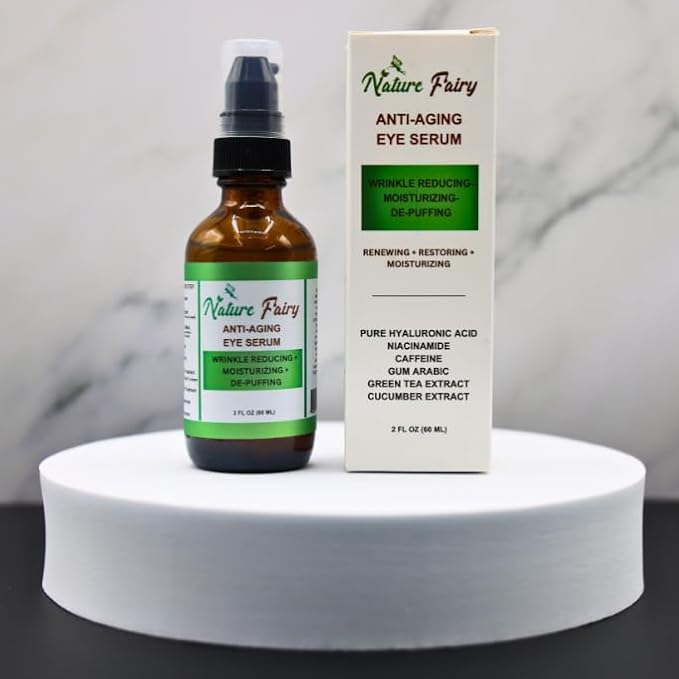 Anti-Aging Eye Serum, Natural De-Puffing Moisturizing Treatment for Dark Circles, Wrinkles, With Cucumber, Hyaluronic Acid, Caffeine, 2 Fl Oz