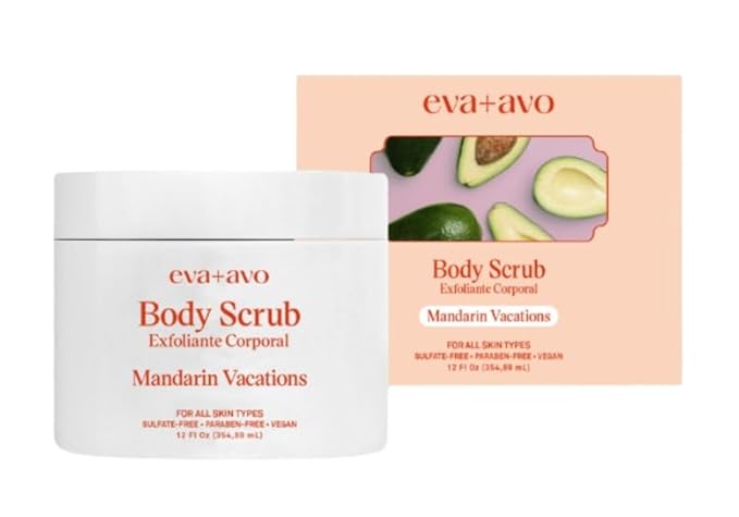 Eva+Avo Mandarin Vacation Body Scrub, Vegan Sugar Body Scrub, Sulfate & Paraben Free, Gentle Exfoliating Formula for All Skin Types, 12 Fl Oz