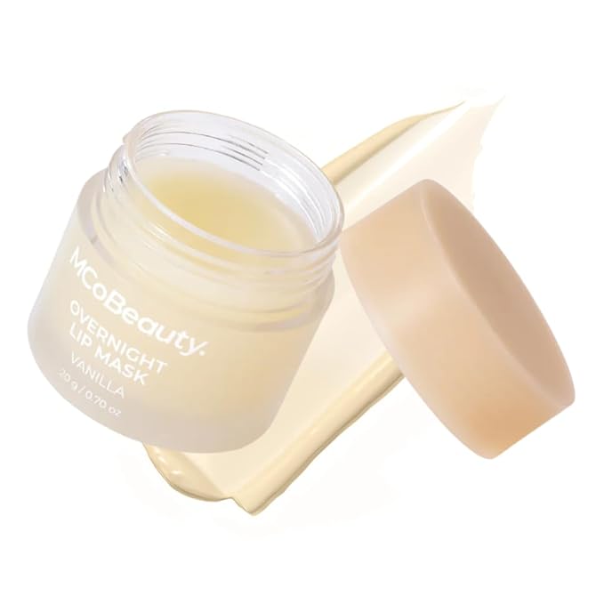 MCoBeauty Double Duty Lip Mask Vanilla - Hydrating Lip Balm with Coconut Oil Vitamin E Hyaluronic Acid - Overnight Lip Mask Treatment for Dry Lips - Tinted Lip Care, Vegan Cruelty Free - 15g