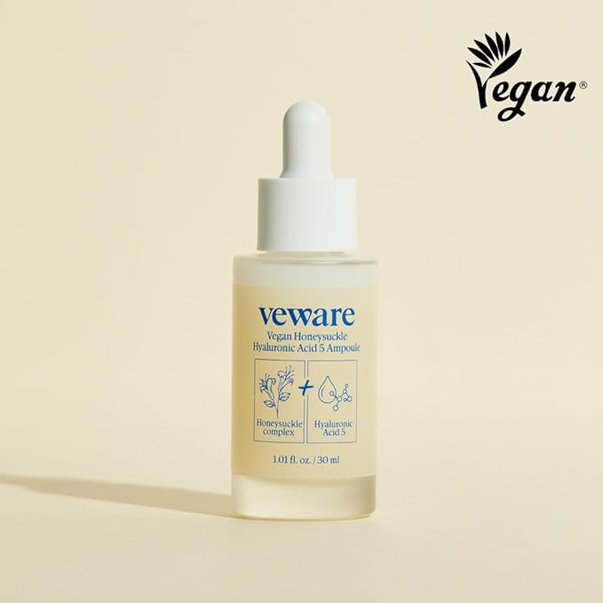 Vegan Honeysuckle Hyaluronic Acid 5 Ampoule - Hydrating & Soothing Facial Serum - Fragrance-Free, Alcohol-Free, 30ml