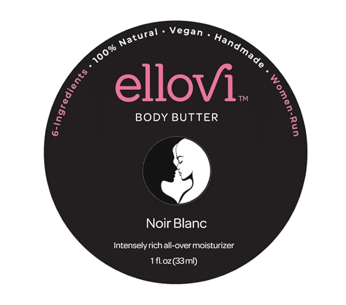 Ellovi All-Natural Unisex Body Butter - Noir Blanc - Pure Enough to Eat - Made With Just 6 Vegan Ingredients - 100% Plant-Based Hydrating Moisturizer For Naturally Healthy Skin (1 fl. oz/33ml)
