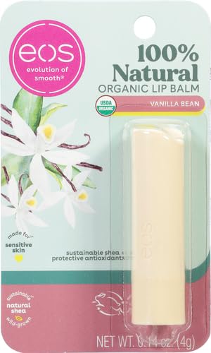 eos 100% Natural & Organic Lip Balm Stick- Vanilla Bean, Dermatologist Recommended for Sensitive Skin | All-Day Moisture Lip Care Products | 0.14 oz (Pack of 2)