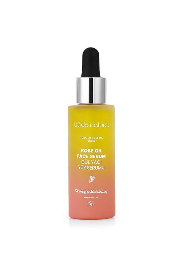 Bade Natural Rose Essential Oil Face Serum – Calming & Antioxidant Facial Oil with Jojoba & Vitamin E – Anti-Aging Moisturizer for Radiance & Skin Elasticity – 1 Fl Oz