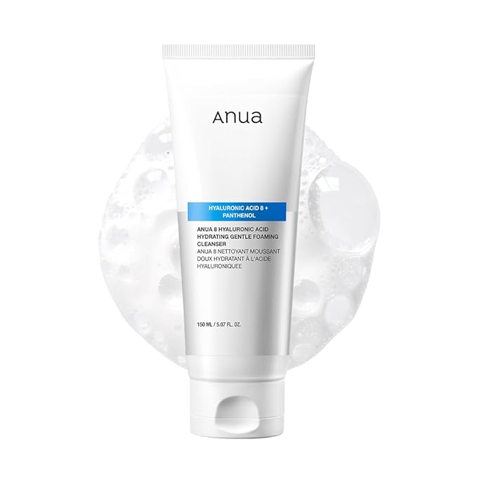 ANUA Hydrating Gentle Foaming Cleanser, Daily Face Wash for Double Cleansing, Hyaluronic Acid, Zinc, Panthenol, for Dry & Sensitive Skin, Sebum Balance Facial Cleanser, Korean Skincare, 5.07 fl. oz