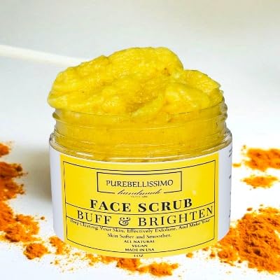 Natural Turmeric Facial Exfoliant with Niacinamide and Shea - Fragrance Free Face Sugar Scrub for Glowing Skin