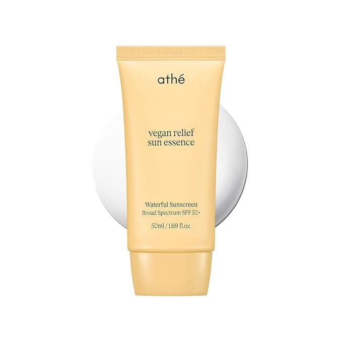athé Vegan Relief Sun Essence SPF 50+ Broad Spectrum – Lightweight K-Beauty Sunscreen for Face & Neck, Multi-Vitamin Formula, No White Cast, Vegan & Clean, 1.69 fl oz