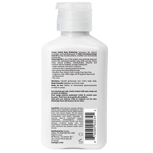 Hempz Body Lotion - Fragrance Free Mini Daily Moisturizing Cream, Shea Butter, Aloe, Body Moisturizer - Skin Care Products, All Natural Hemp Seed Oil - Travel Size 2.25 Fl Oz