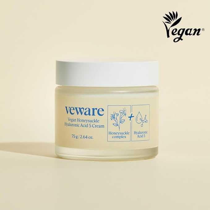 Vegan Honeysuckle Hyaluronic Acid 5 Moisturizing Cream - Soothing & Hydrating for Sensitive Skin - Fragrance-Free, Alcohol-Free, 75g