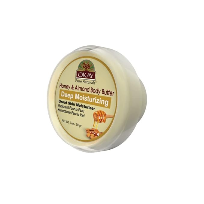 OKAY 100% Natural Honey and Almond Body Butter Deep Moisturizing Restores Moisture To Dry Damaged Skin Reduces Skin Damage Heals & Nourishes Made In USA 1oz