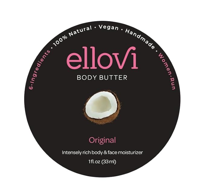 Ellovi All-Natural Body Butter - Original - Pure Enough to Eat - Made With Just 6 Vegan Ingredients - Ultra-Rich 100% Plant-Based Hydrating Moisturizer For Naturally Healthy Skin (1 fl. oz/33ml)