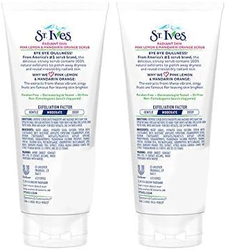 St. Ives Radiant Skin Pink Lemon and Mandarin Orange Face Scrub 6 oz (Pack of 2)