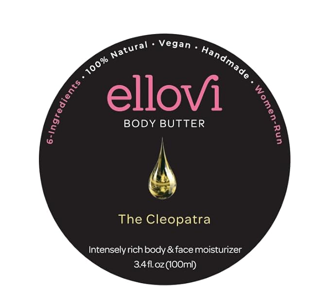 Ellovi All-Natural Body Butter - The Cleopatra - Pure Enough to Eat - Made With Just 6 Vegan Ingredients - Ultra-Rich 100% Plant-Based Moisturizer For Naturally Healthy Skin (3.4 fl. oz/100ml)