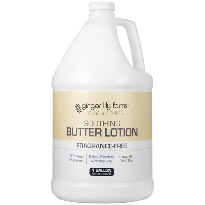 Ginger Lily Farms Club & Fitness Soothing Butter Lotion for Dry Skin, 100% Vegan & Cruelty-Free, Fragrance Free, 1 Gallon (Pack of 4)