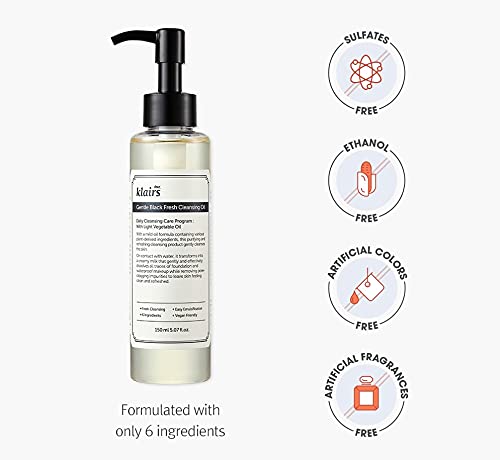 DearKlairs Cleansing Oil - 6 Plant Oils, No Parabens, Korean Makeup Remover for Sensitive Skin, Double Cleanse Step, Vegan Cruelty-Free, 5.07 Fl Oz