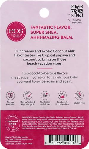 eos 100% Natural Lip Balm - Coconut Milk, All-Day Moisture, Dermatologist Recommended for Sensitive Skin Care, Lip Care Products, 0.25 oz (Pack of 2)