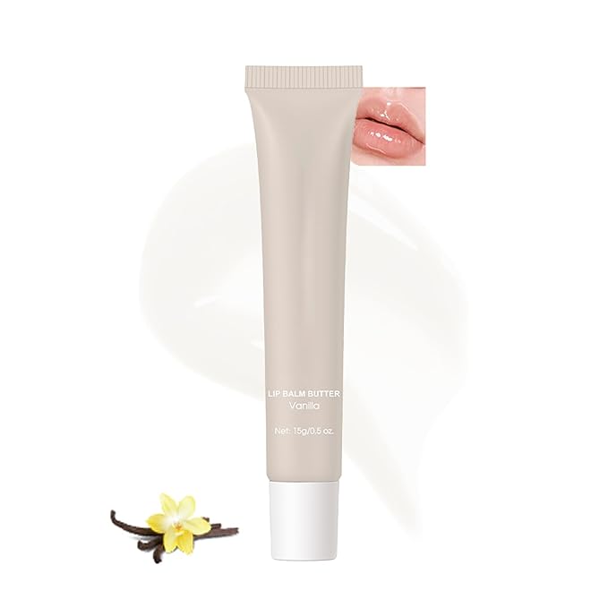 Lip Glowy Balm Butter Lip Balm Moisturizing Hydrating Lip Mask Repair Moisturizer Plumps Lips Care Lip Treatment for Dry Cracked Lip, Glossy Finish, Vegan Lip Balm Chapstick, #1 Vanilla