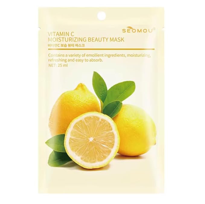 Natural Facial Sheet Mask, Moisturizing Hydrating Fruit Facial Mask For All Skin Types, 5 count (Vitamin C Moisturizing Facial Mask)