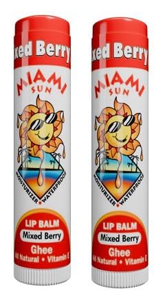 Mixed Berry Flavor Lip Balm, 100% Natural with Ghee, Avocado Oil, Organic Coconut Oil, Non-Toxic, Best for Dry, Chapped Lips - Moisturizing, Healing, Chemical-Free (2 pcs)