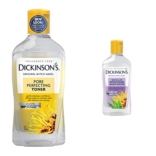 Dickinson's Witch Hazel Facial Toner and Micellar Bundle (2-16 fl oz Bottles): Original Witch Hazel Pore Perfecting Toner, Micellar Witch Hazel Makeup Remover