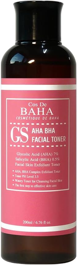 Glycolic Acid 7% AHA + Salicylic Acid 0.5% BHA Facial Toner - Alcohol Free for Smoother-Looking Skin, 6.76 Fl Oz (200ml)