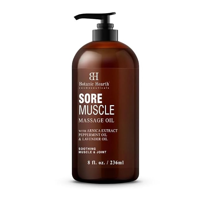 Botanic Hearth Soremuscle Massage Oil 8 Fl Oz| Refreshing, Relaxing Massage Oils for Muscle Relaxing & Joint Comfort | Made with Natural Oils | for All Skin Types, for Men & Women