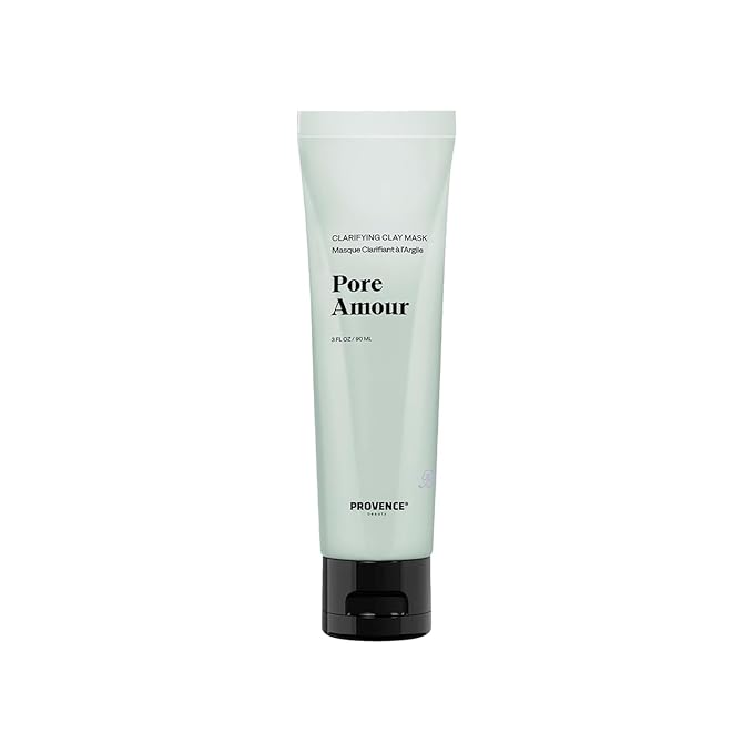 Provence Beauty Pore Amour Clarifying Clay Mask – French Green Clay Mask with Caffeine, Niacinamide & Willowbark BHA – Deep Pore Cleansing Mask, Absorbs Oil & Refines Skin – 3 fl oz