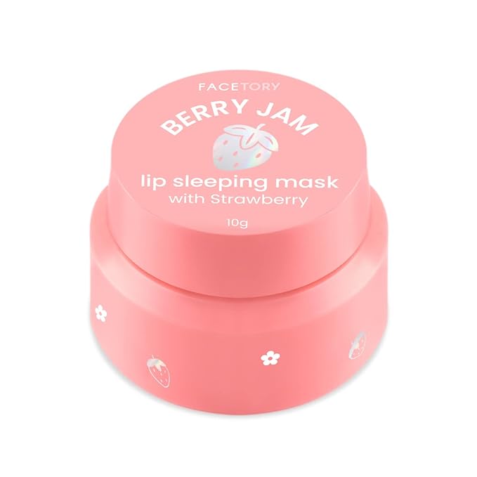FaceTory Berry Jam Lip Sleeping Mask with Strawberry Fruit Extract and Shea Butter - for Softer Lips, for Dry, Cracked, and Chapped Lips, Moisturizing, Protecting, Nourishing - 10g