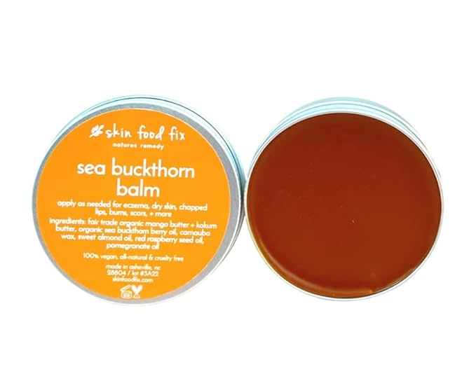 Sea Buckthorn Balm Eczema, Psoriasis Salve dry or cracked skin, Sun burn, Sun Damage Spots, Brown Spots on face, Safe for baby child rash, 2 oz tin, handmade USA, Cold Pressed Organic Vegan