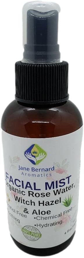 Organic Rosewater and Witch Hazel Toner Facial Mist with Aloe - Alcohol Free | 4 Oz