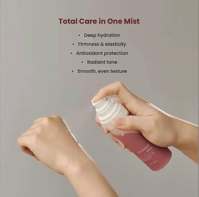 KI Vinoreset Mist Resveratrol Glow Mist for Radiant Skin - Resveratrol Infused Hydrating Mist for Daily Use Moisturizer Moisture 80ml / 2.70 fl.oz.