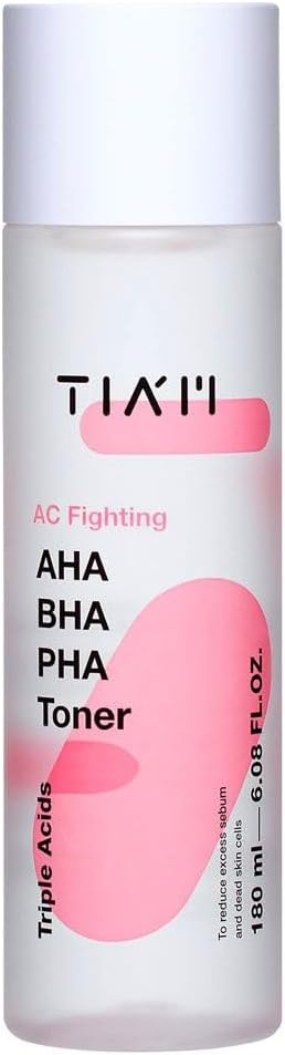 TIAM AC Fighting AHA BHA PHA Toner, 6.08 fl oz, Gentle Exfoliating Toner for Pore Care & Skin Texture with Panthenol, Suitable for All Skin Types, Korean Skin Care