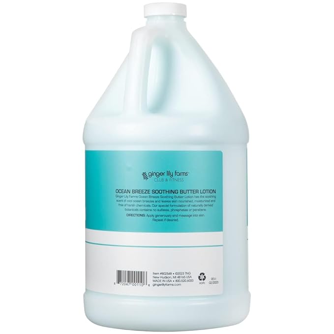Ginger Lily Farms Club & Fitness Soothing Butter Lotion for Dry Skin, 100% Vegan & Cruelty-Free, Ocean Breeze Scent, 1 Gallon (Pack of 4)