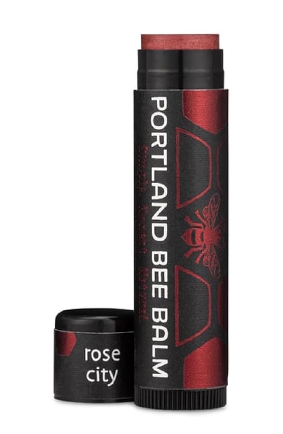 Portland Bee Balm All Natural Handmade Tinted Shimmer Beeswax Based Lip Balm, Rose City 1 Count