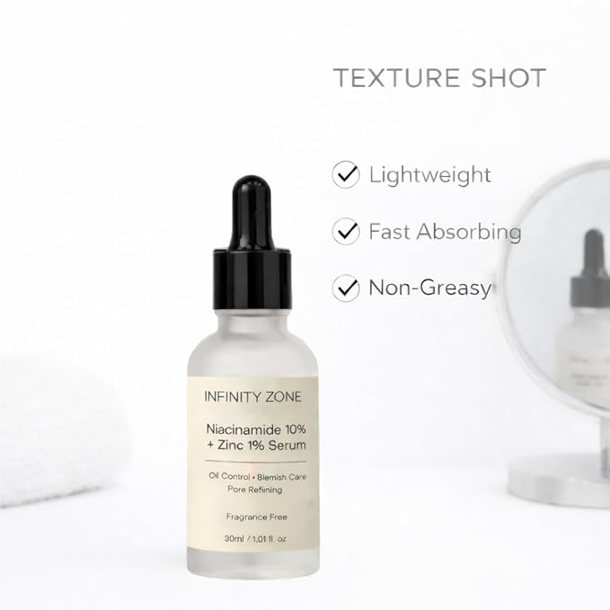 Niacinamide 10% + Zinc 1% Face Serum – Lightweight Hydrating Serum with Hyaluronic Acid & Vitamin B5, 30 ml / 1.01 fl oz