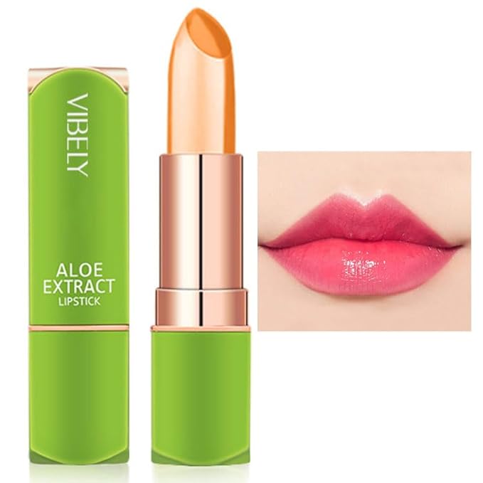 Aloe Vera Jelly Lipstick - Hydrating & Moisturizing Tinted Lip Balm, Color Changing Formula, Vegan & Cruelty-Free, Long Lasting Natural Lip Color (Green Tube-03#Orange Red)