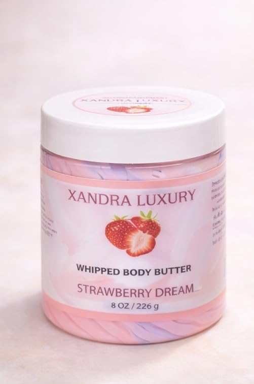 Strawberry Dream Whipped Body Butter Ultra Moisturizing Body Cream with Shea Butter, Mango Butter, Jojoba Oil & Vitamin E – Handmade Skin Care