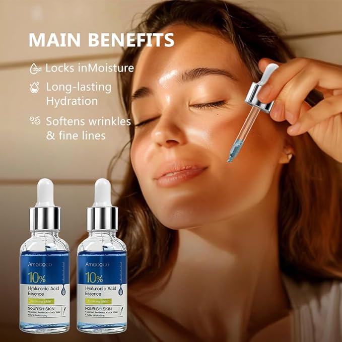 Hyaluronic Acid Serum for Face, Daily Hydrating Face Serum, Anti-Aging Essence with Glycerin, Fragrance Free, for Plumper, Smoother, 1.1 Fl Oz