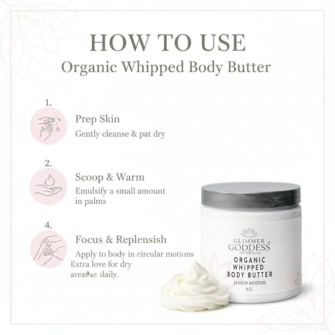 GLIMMER GODDESS Organic Whipped Body Butter (Sandalwood & Vanilla Bean) 8 oz