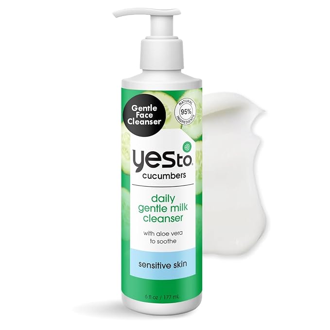 Yes To Cucumbers Daily Gentle Milk Cleanser, Soothing Face Wash That Won't Strip Your Skin & Holds Moisture, With Cucumber Extract, Soy Proteins & Green Tea, Natural, Vegan & Cruelty Free, 6 Fl Oz