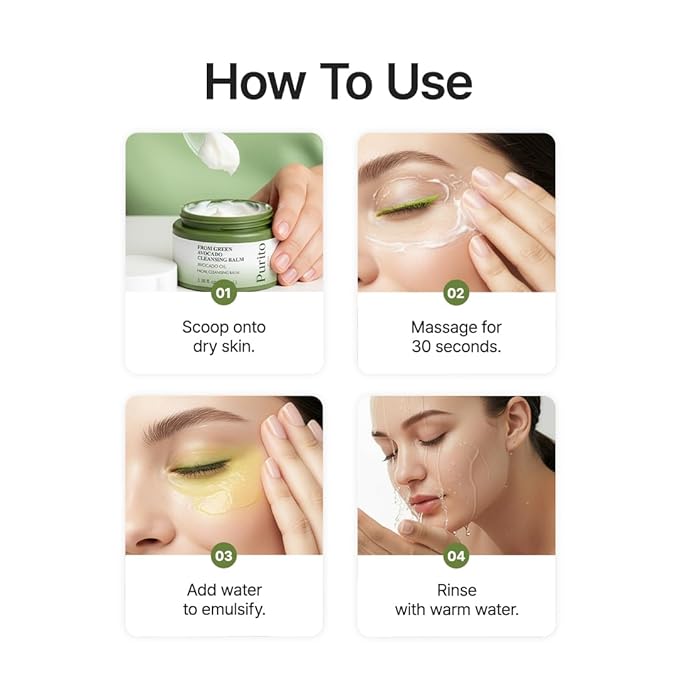 PURITO From Green Avocado Cleansing Balm 100ml / 3.38 fl. oz., Melt-In Moisture with Avocado Oil, Vegan, Cruelty-Free, Suitable for Dry Skin, Korean Skincare
