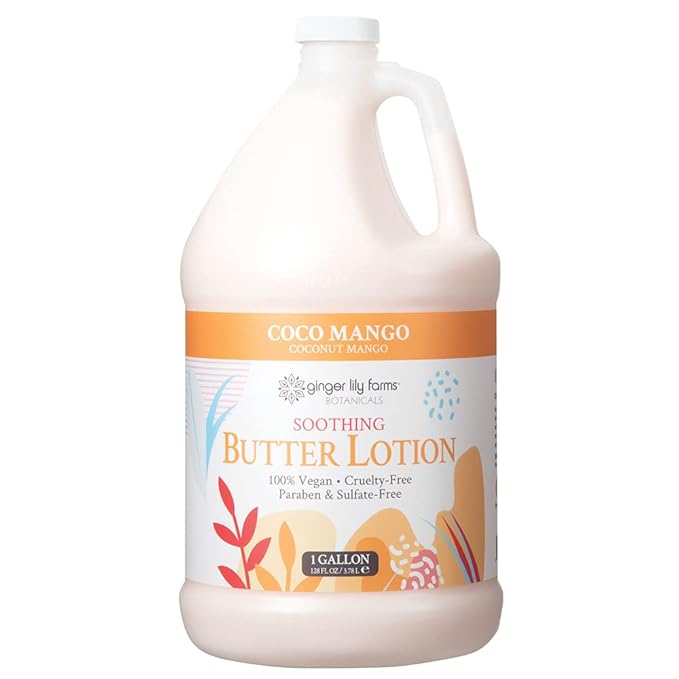 Ginger Lily Farms Botanicals Soothing Butter Lotion for Dry Skin, Coco Mango, 100% Vegan & Cruelty-Free, Coconut Mango Scent, 1 Gallon (Pack of 4)