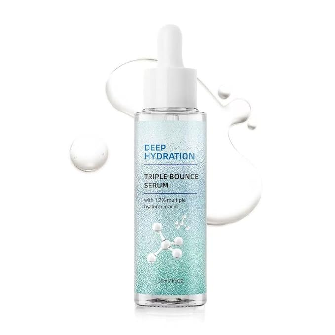 Triple Bounce Hyaluronic Acid Serum 1.7% Multi-Molecular Weight, Lightweight Daily Face Serum for Deep Hydration Plumping Bouncy Skin, Vegan Cruelty-Free Moisturizing Facial Serum 30ml/1 Fl Oz