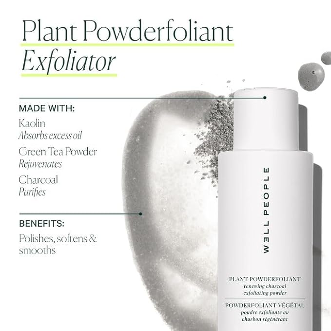 Well People Plant Powderfoliant Renewing Charcoal Exfoliating Powder, Exfoliant For Brightening & Softening Your Complexion, Vegan & Cruelty-free