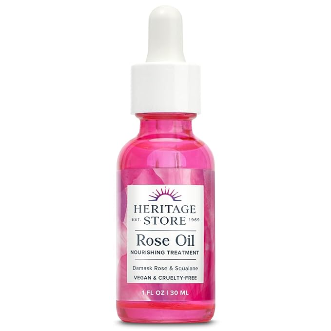 HERITAGE STORE Rose Oil Nourishing Treatment - Hydrating Face Oil for a Natural Glow - Dry to Combination Skin Care w/Organic Rosehip Seed, Damask Rose, Squalane Oil, Vegan, 60-Day Guarantee, 1oz