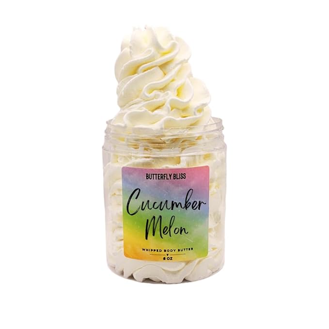 Cucumber Melon Whipped Body Butter – Refreshing Fruity Scent – Shea, Mango & Coconut Oil Cream – Vegan, Paraben-Free Moisturizer for Dry Skin – 8 oz Jar