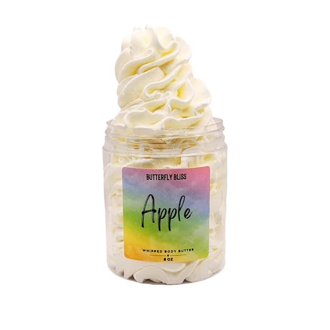 Whipped Apple Body Butter – Green Apple Scented Moisturizer – Shea, Mango & Coconut Oil – Fluffy Vegan Body Cream for Dry Skin – Paraben-Free, Fast-Absorbing – 8 oz Jar