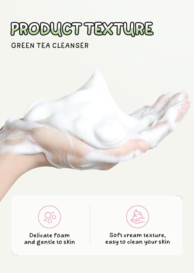 Green Tea Foaming Facial Cleanser | Sulfate-Free Paraben-Free | Gentle Sensitive/All Skin Types Daily Cleanser | Oil Control, Pore Cleansing, Sustained Hydration | Non-Comedogenic 80g / 2.82 oz