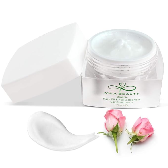 M&A BEAUTY Organic Rose Oil Day Cream 3 in 1 facial moisturizer With SPF 30 and hyaluronic acid 1.7 OZ supper moisturizing